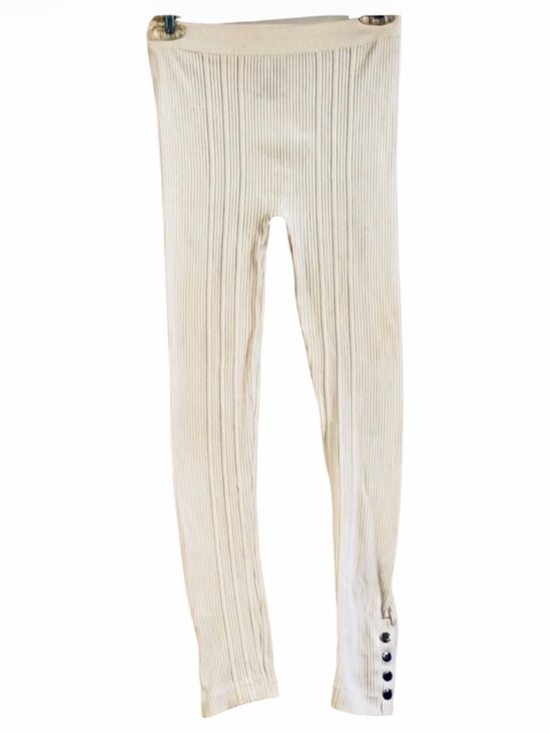 Poof! Pants - Poof! Ivory Ribbed Leggings with Button Hem Details Size M/L